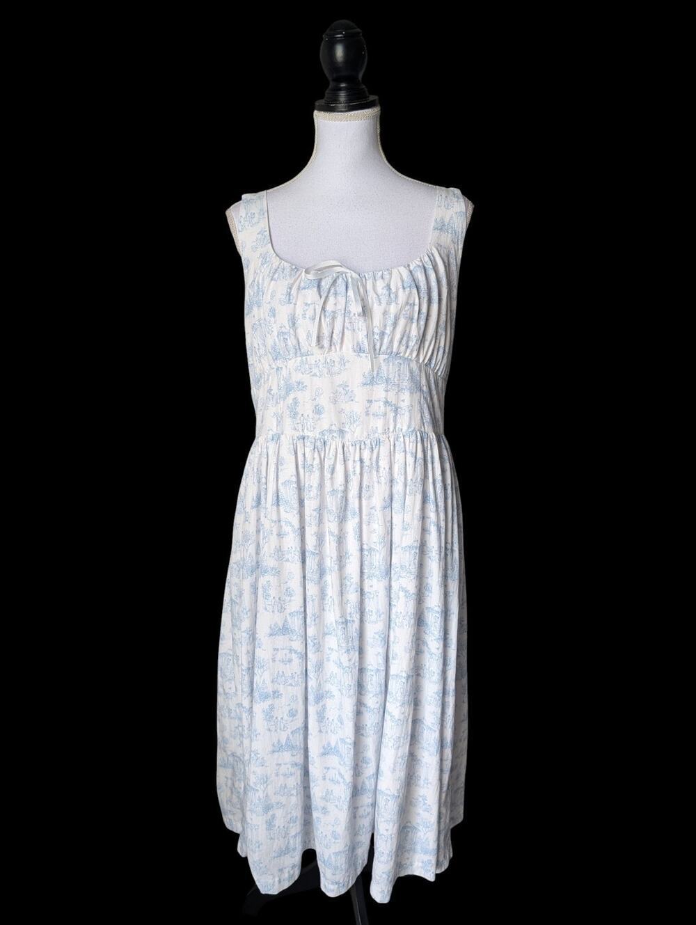 Bridgerton x Celebrity Pink Basque Toile Midi Dress White Blue Size XXL Coquette